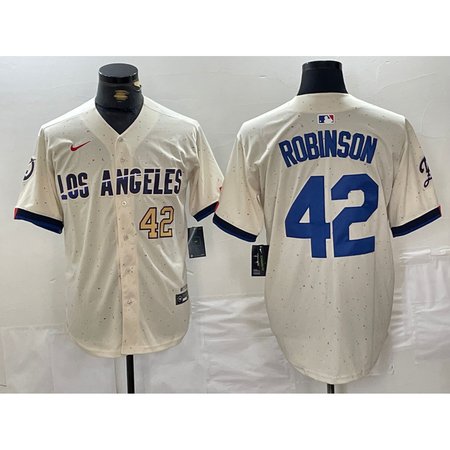 Men's Los Angeles Dodgers #42 Jackie Robinson Cream Stitched Baseball Jersey RZU6