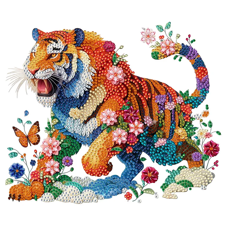 Tiger And Flower 30*30cm (Canvas) Special Shaped Drill Diamond Painting gbfke