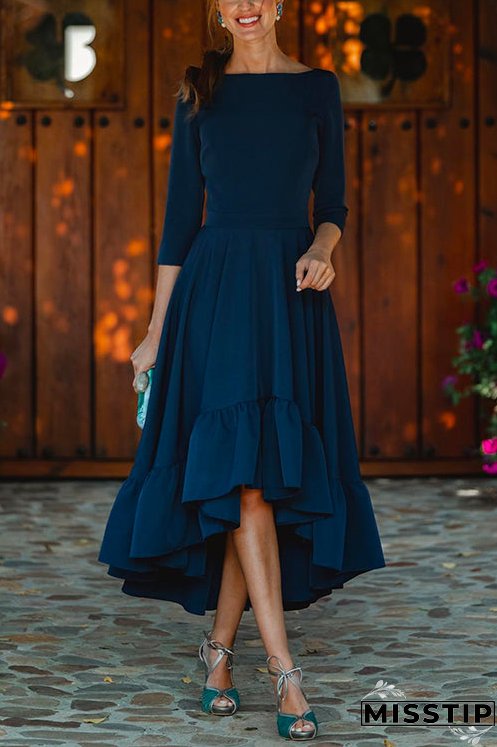 Elegant Backless High Low Hem Ruffle Swing Midi Party Dress