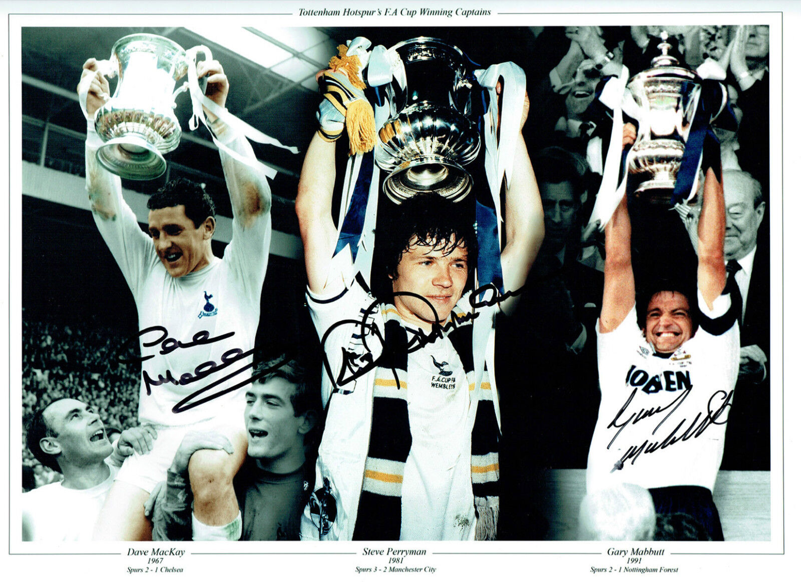 Dave MACKAY Steve PERRYMAN & Gary MABBUTT Signed Autograph HUGE Photo Poster painting SPURS COA