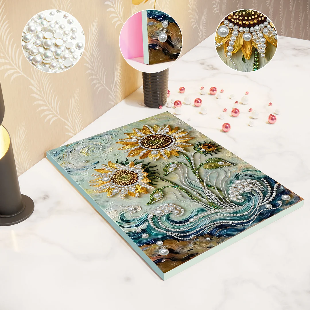 Sunflower DIY Pearl Diamond Art Painting Kit with Frame 11.81x15.75in Home Decor
