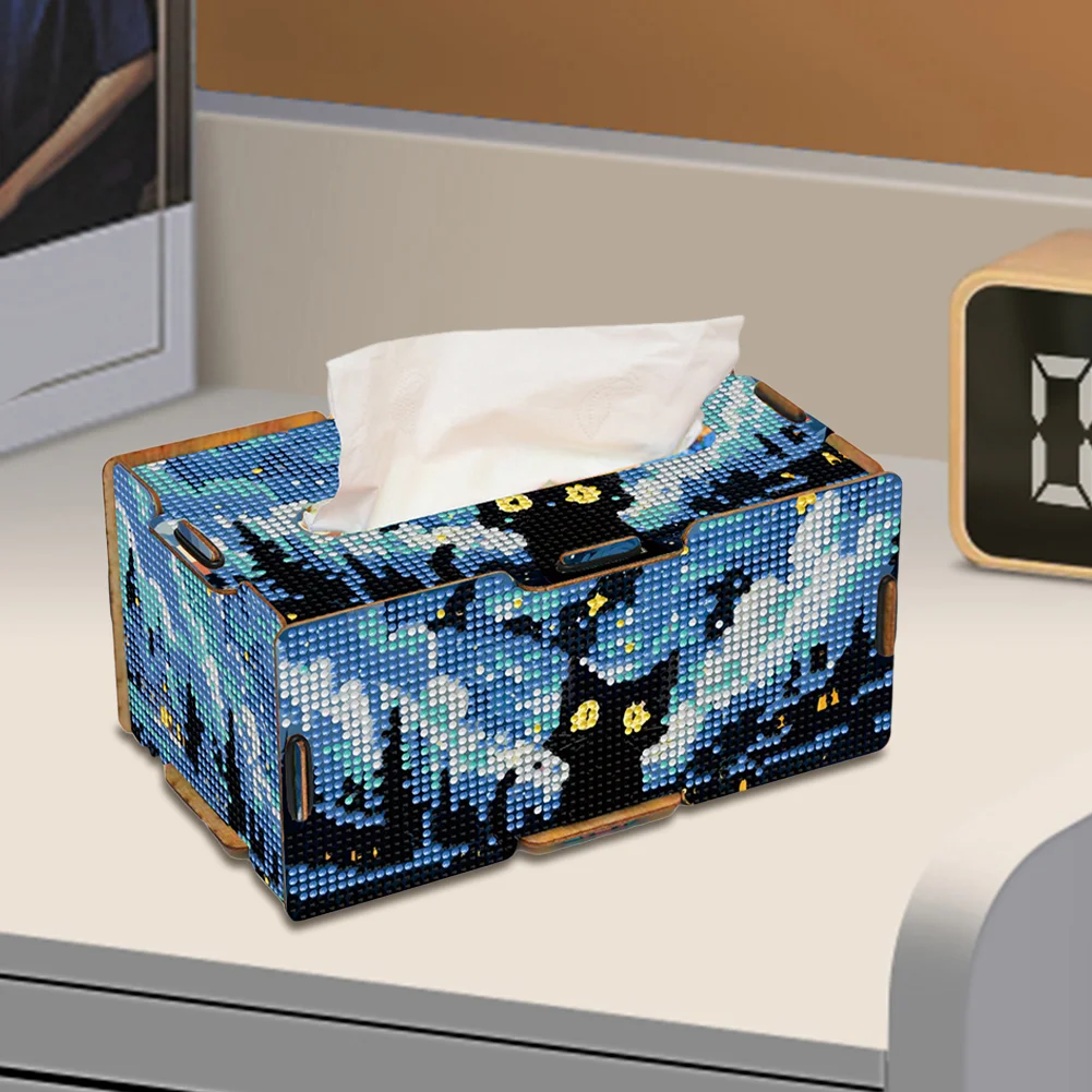 Kitten 5D DIY Diamond Painting Handmade Tissue Holder Wooden Tissue Box Craft