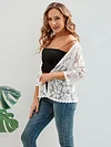 Elegant Floral Lace Cardigan - 3/4 Sleeve, Sheer, Open Front Design - Versatile for Casual or Evening Wear, Women's Fashion Top
