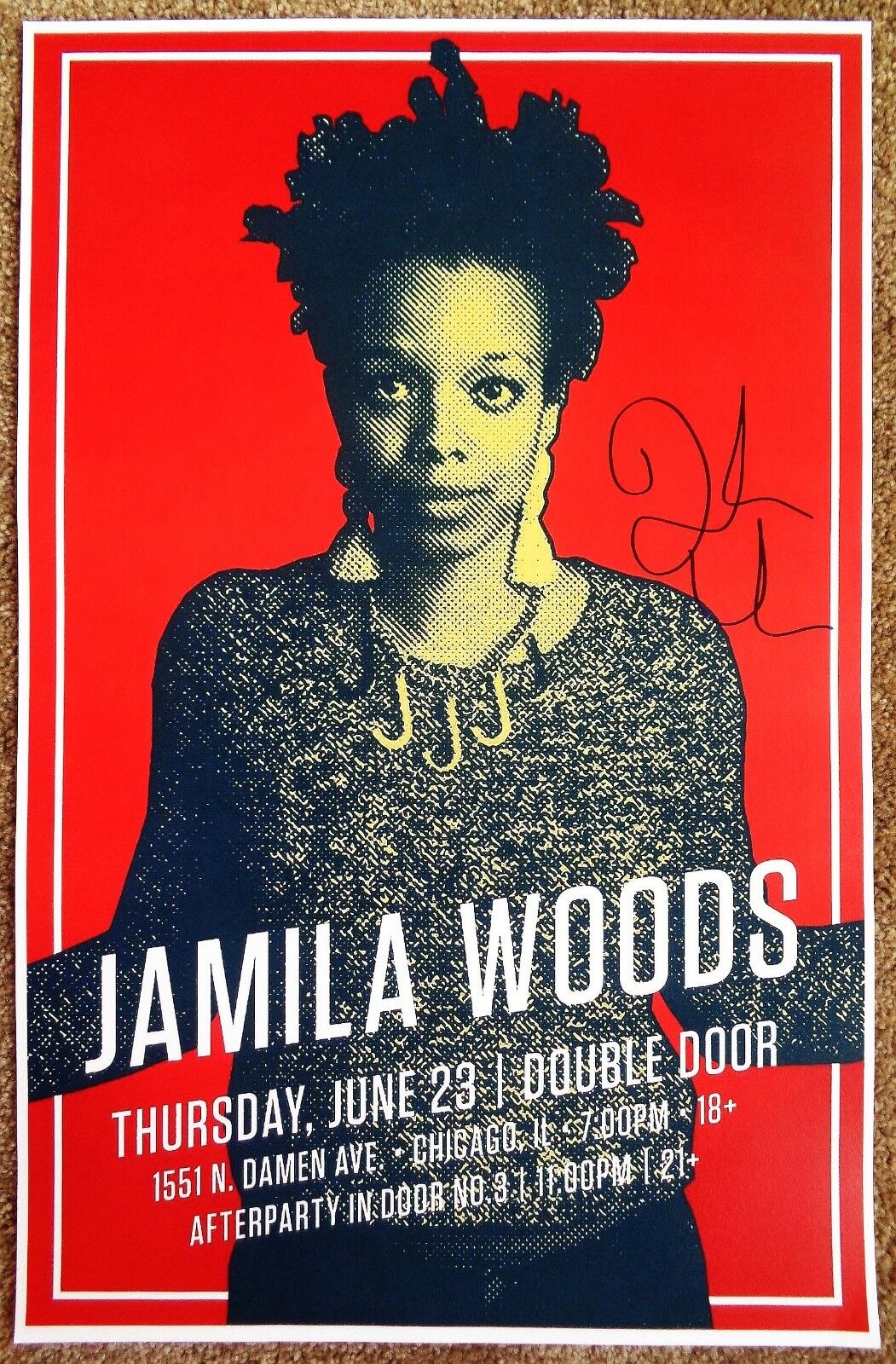 Signed JAMILA WOODS Gig POSTER In-Person w/proof Chicago Illinois Autograph