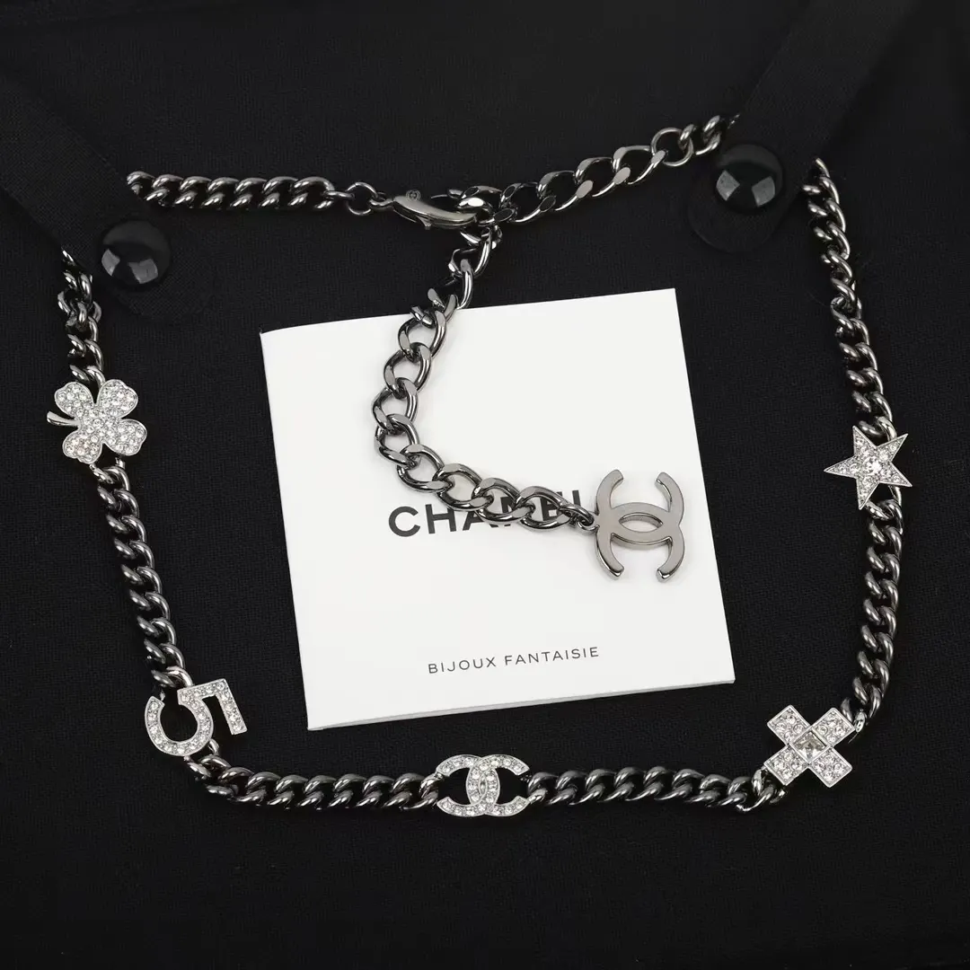Chanel Black Cuban Chain Choker Necklace