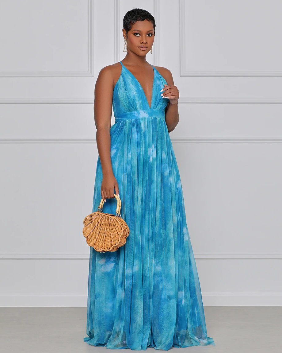 Ocean Blue Halter Maxi Dress
