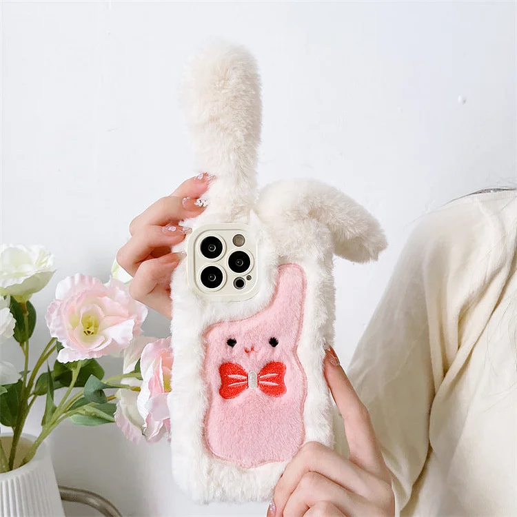 Plush Bow Long-Eared Rabbit Phone Case