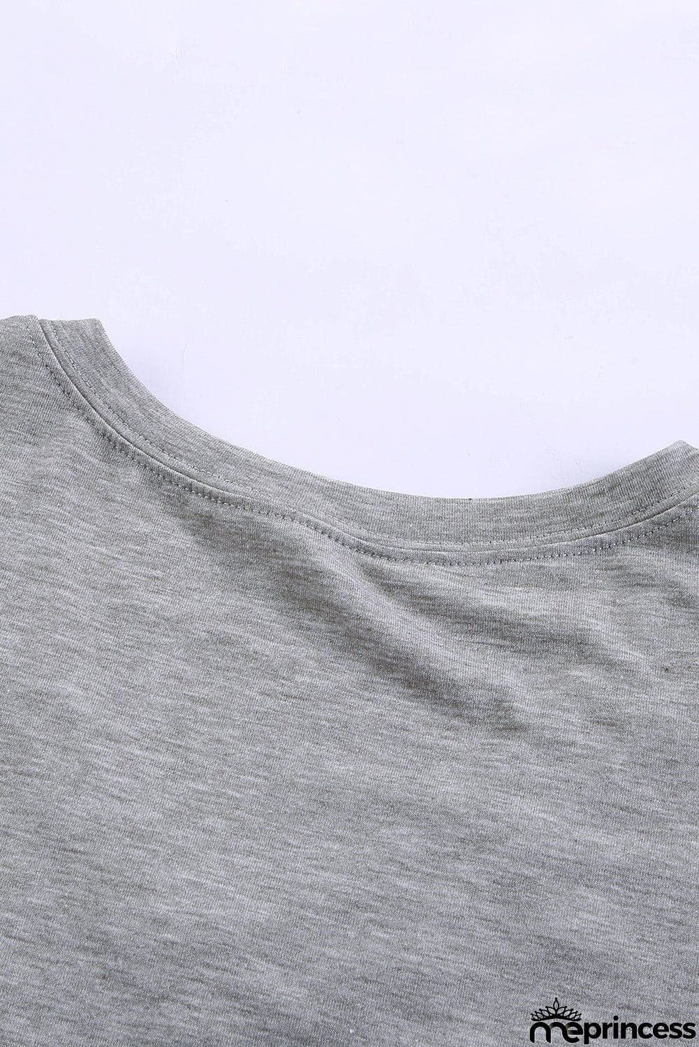 V Neck Stars Print Gray T-shirt