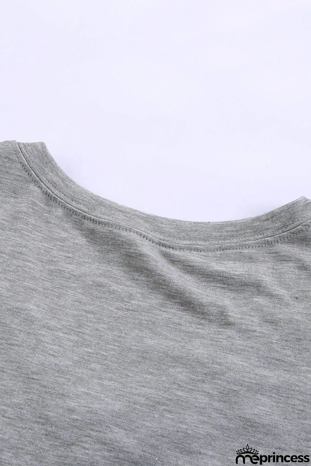 V Neck Stars Print Gray T-shirt