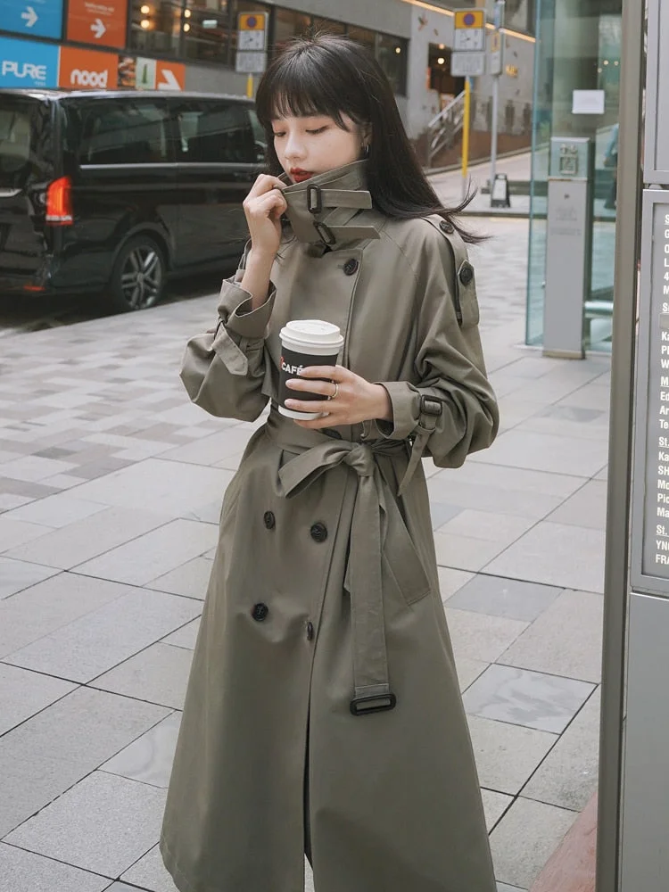 Brand New Spring Autumn Women Trench Coat Long Double-Breasted with Belts Flaps England Style Duster Coat Cloak Female Outerwear