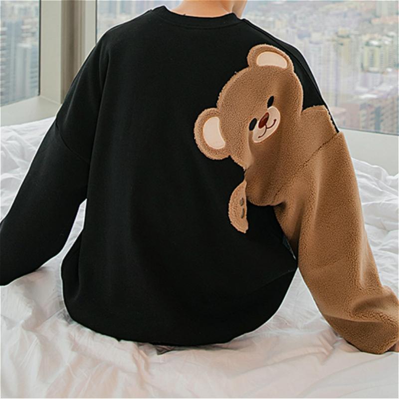 Bear Plush Embroidery Loose Sweatshirt