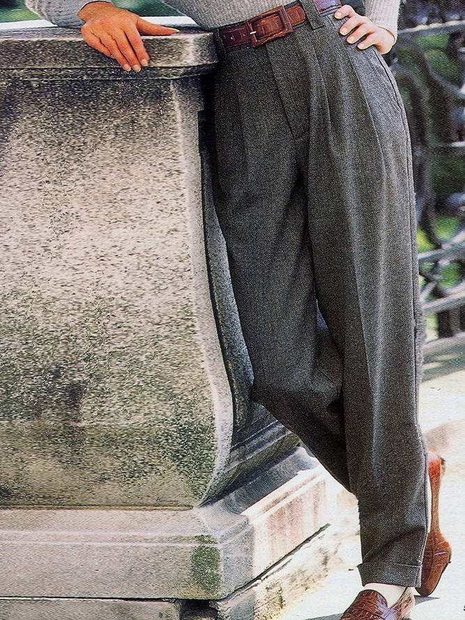 Gray Plain Vintage Tweed Pants B69- Fabulory