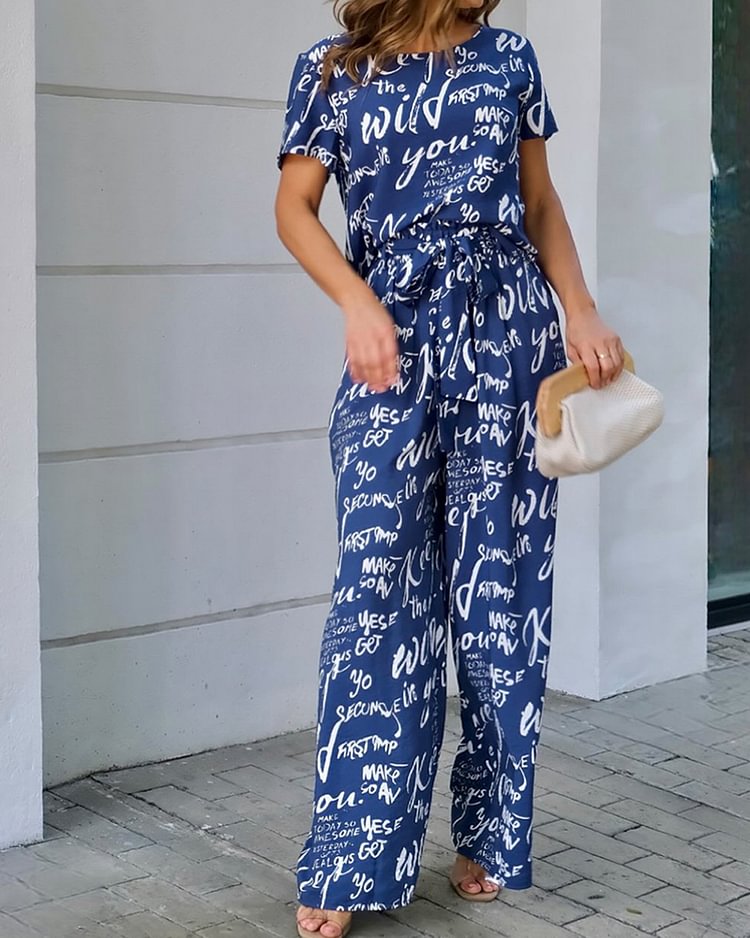 Casual Printed Top & Pants Two-Piece Set