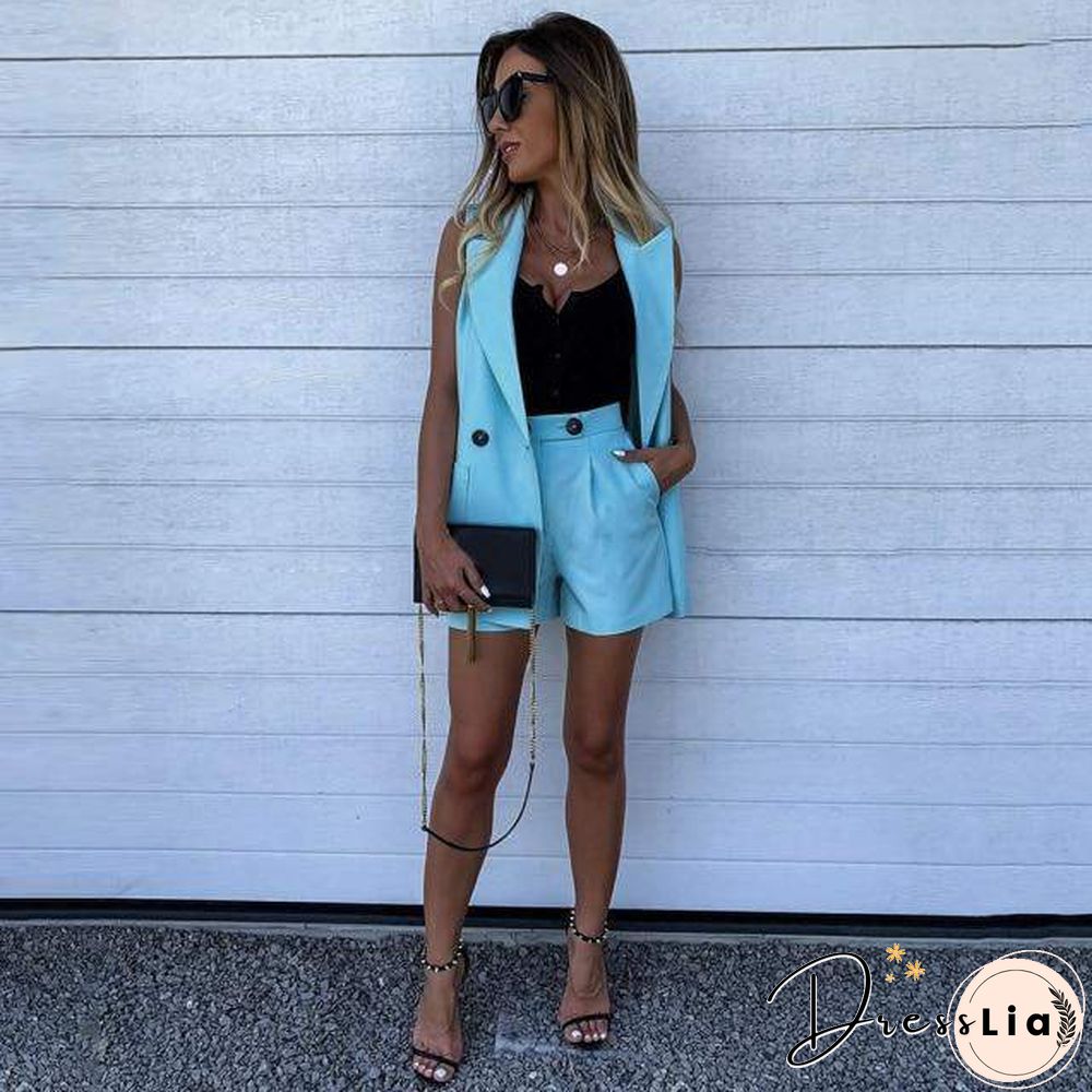 Womens Two-Piece Spring Summer Fashion Elegant Lady Slim Open Stitch Jacket Short Pants