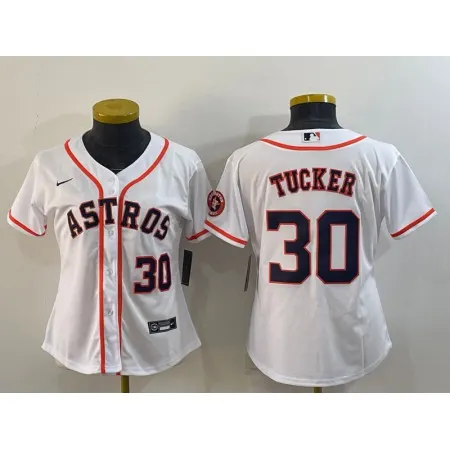 Women's Houston Astros #30 Kyle Tucker White With Patch Cool Base Stitched Baseball Jersey(Run Small) NASS