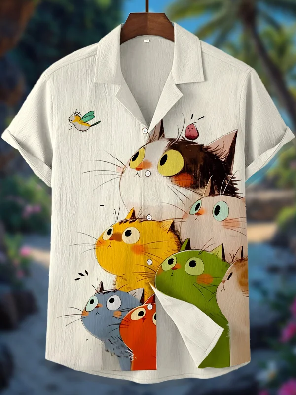Men's Colorful Cats Art Print Shirt