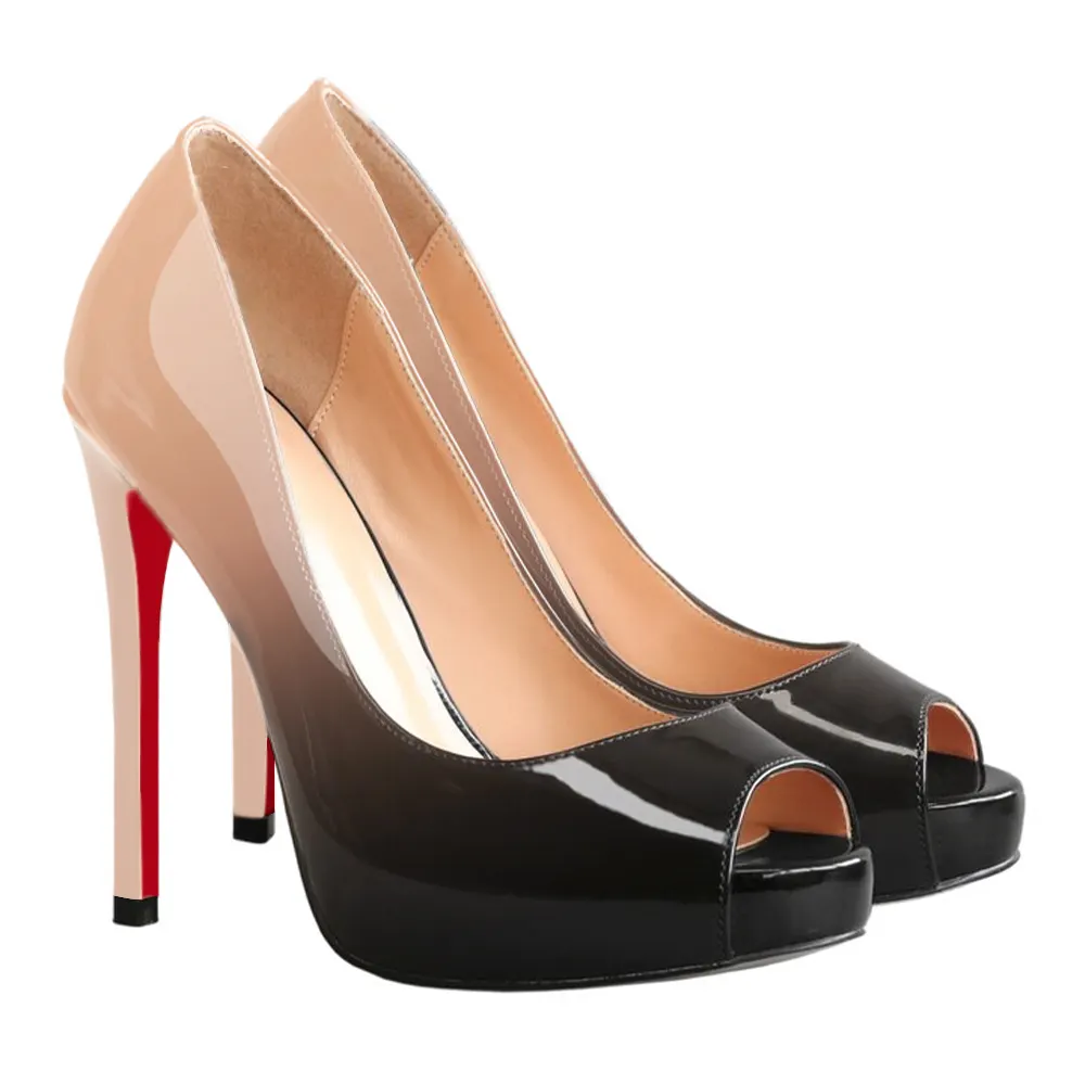 120mm Women's Platforms Heels Party Wedding Pumps Gradient Color Nude Black-vocosishoes