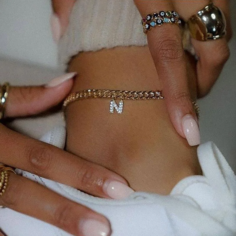 Casual women shining alphabet anklet