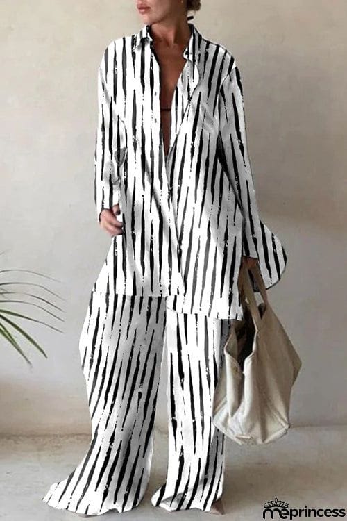 Geometry Print Loose Shirt Pants Set