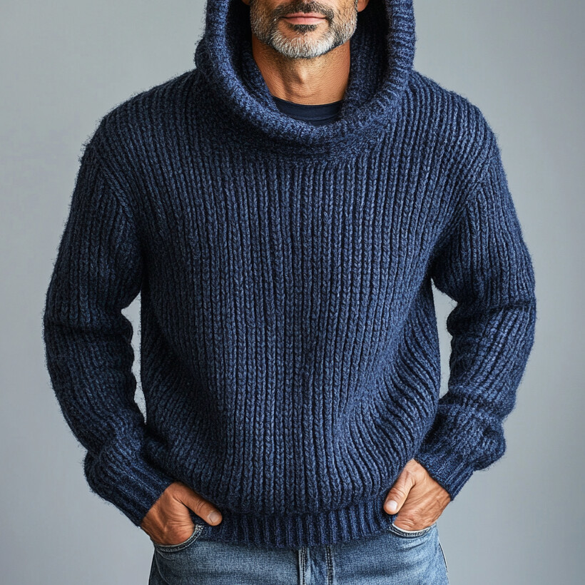 Men's Casual Solid Long Sleeve Rib Knit Hoodie
