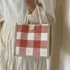 Classic Plaid Linen Daily Lunch Shopping Gift Bag