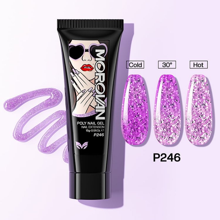 Temperature Color Changing Purple Diamond Glitter Poly Nail Gel