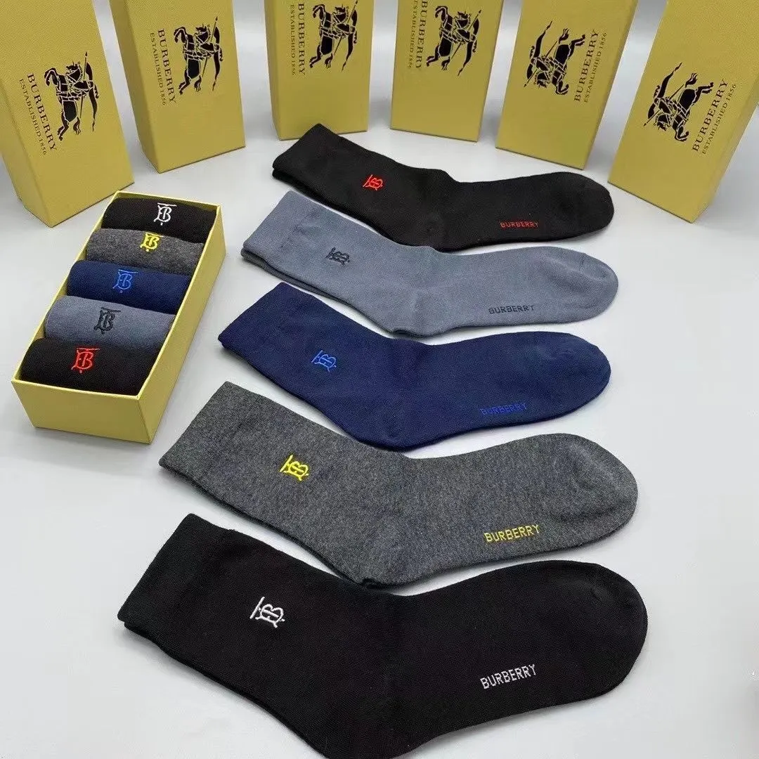 Mid-Calf Men's Socks Business High-Quality Unisex Color Versatile Trendy Sweat-Absorbent Breathable Odor-Resistant Comfortable One Box of 5 Pairs