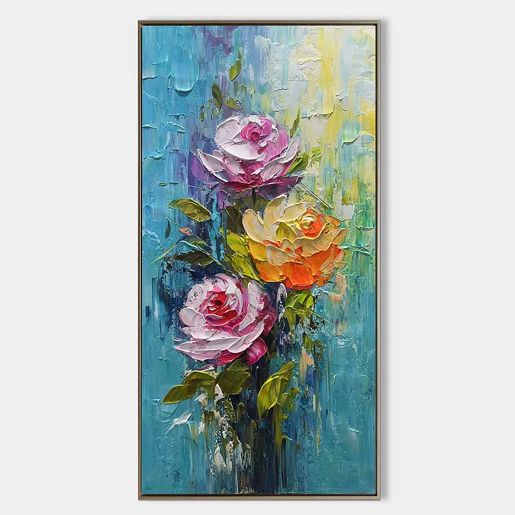 CHROMA ROSES: Colorful Roses Floral Impasto Oil Painting（Canvas painting）