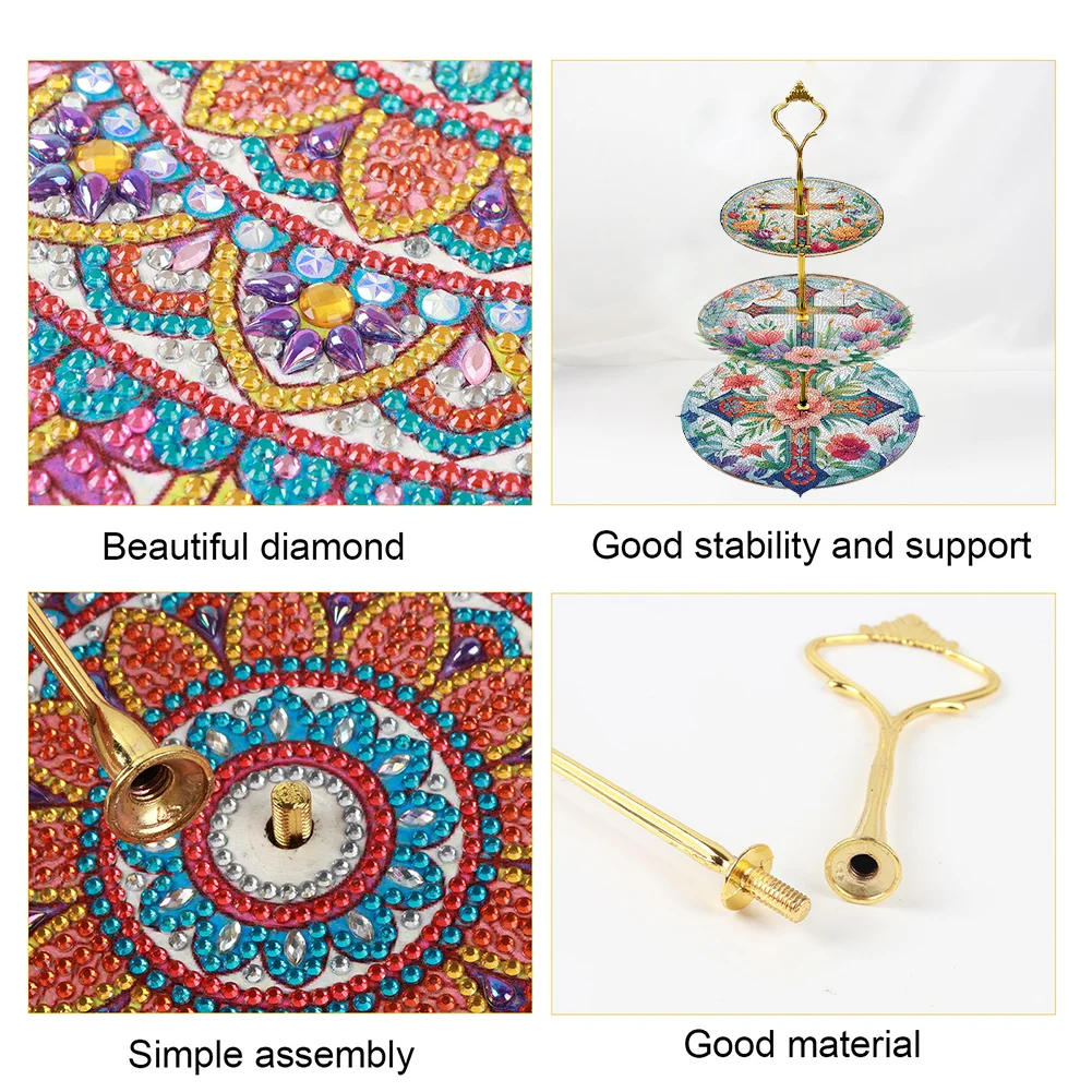 3 Tier Cross Round Diamond Painting Tray Food Plate for Adults Beginners