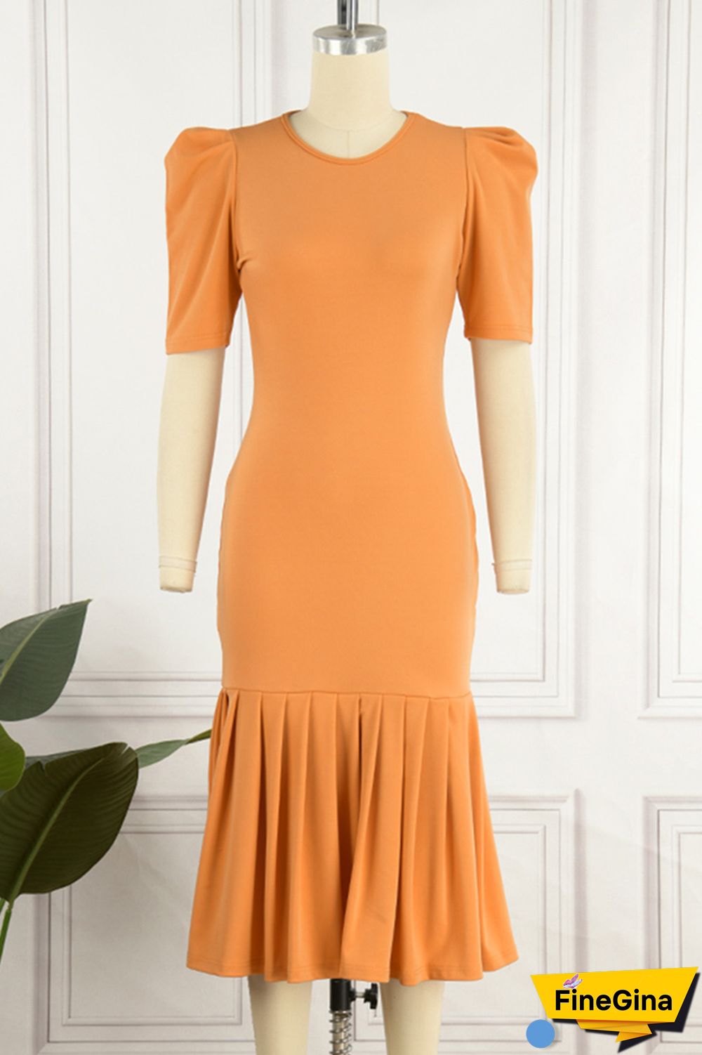 Red Casual Solid Basic O Neck Short Sleeve Dress