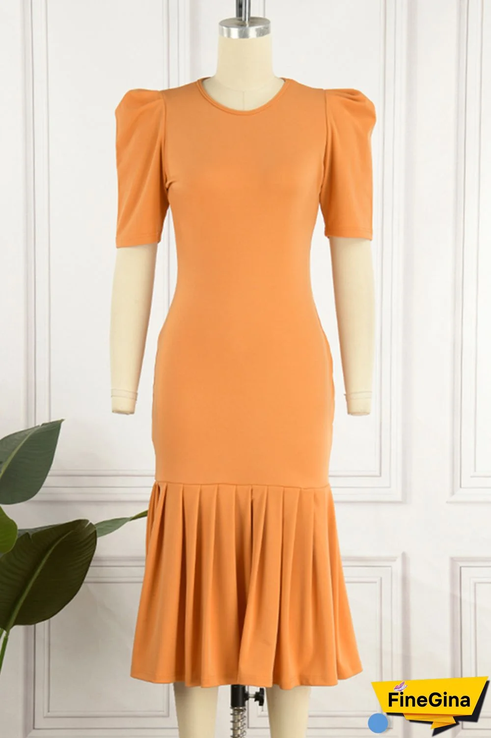 Red Casual Solid Basic O Neck Short Sleeve Dress