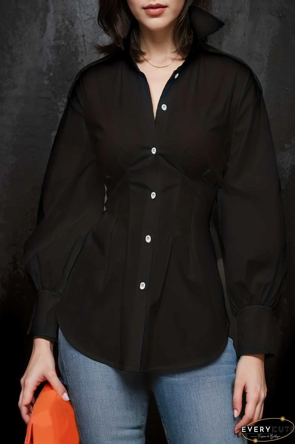 plus size casual blouse women s plus solid button up lantern sleeve turn down collar nipped waist blouse