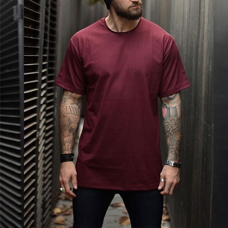 Solid color round neck short sleeve T-shirt