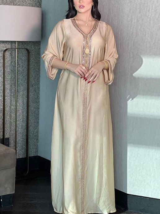 Rhinestone long sleeve dress abaya