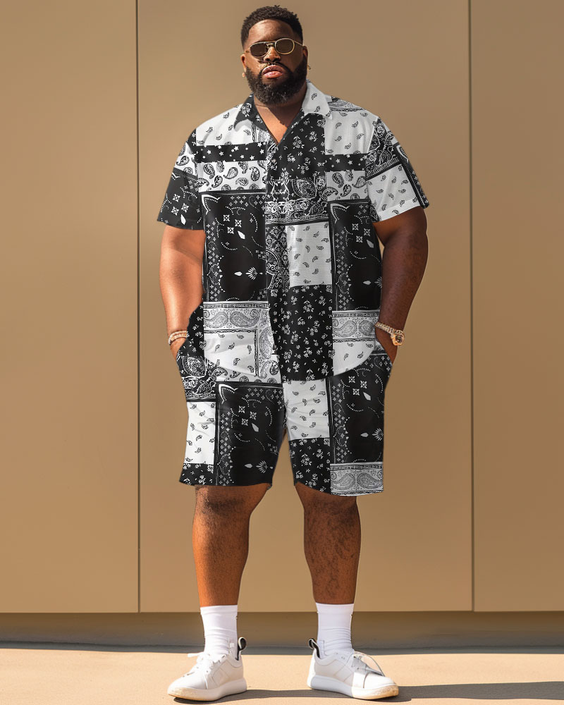 Men's Plus Size Classic Paisley Print Short Sleeve Shirt Shorts Suit