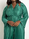 Pleated Solid Color Empire Long Sleeves Halter-Neck Jumpsuits