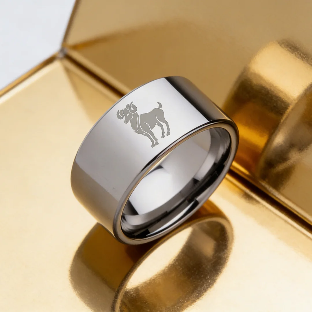 4MM 6MM 8MM 10MM Silver Zodiac Aries Laser Couple Wedding Bands Flat Tungsten Carbide Rings for Men and Women