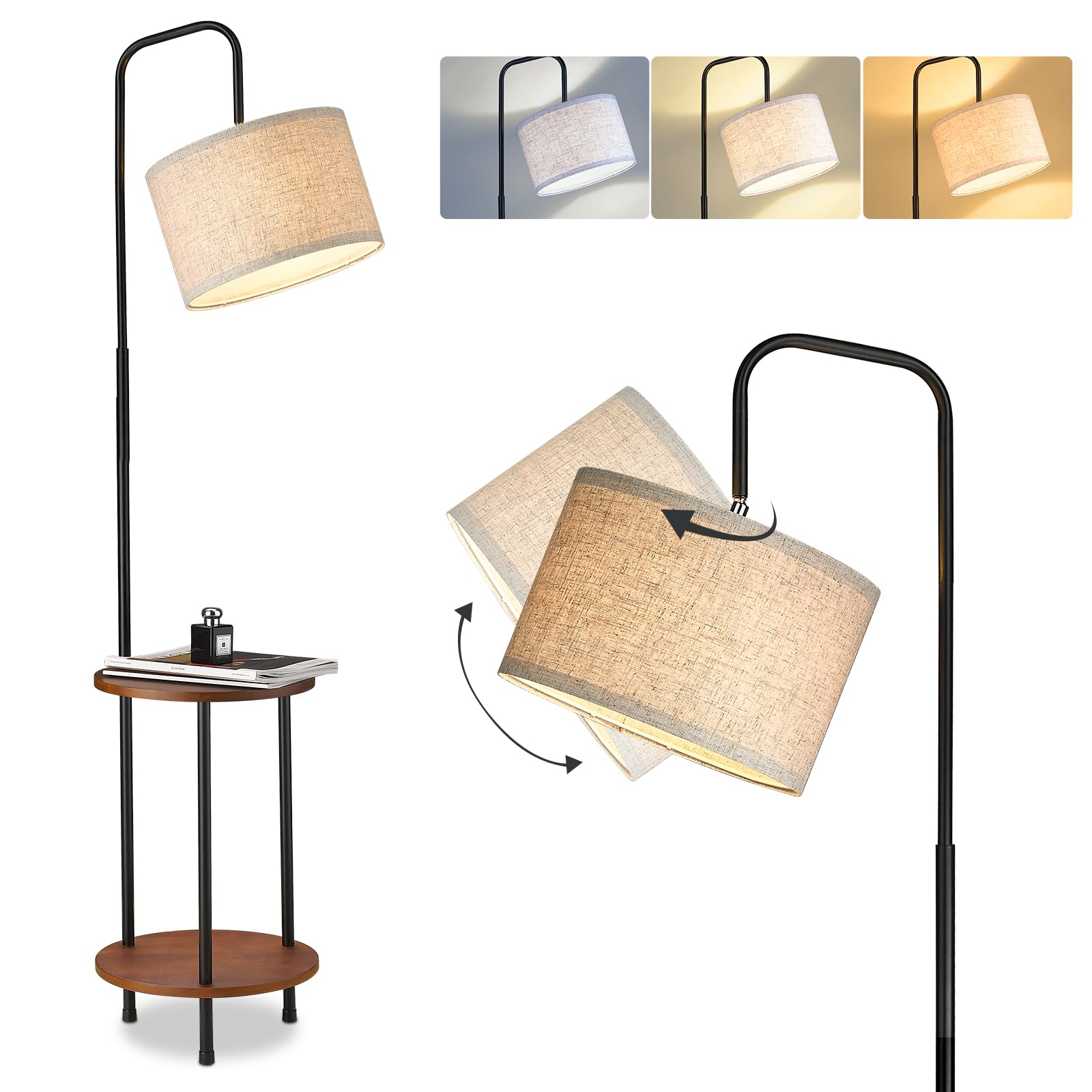 Modern Floor Lamp with End Table  Solid Wood 