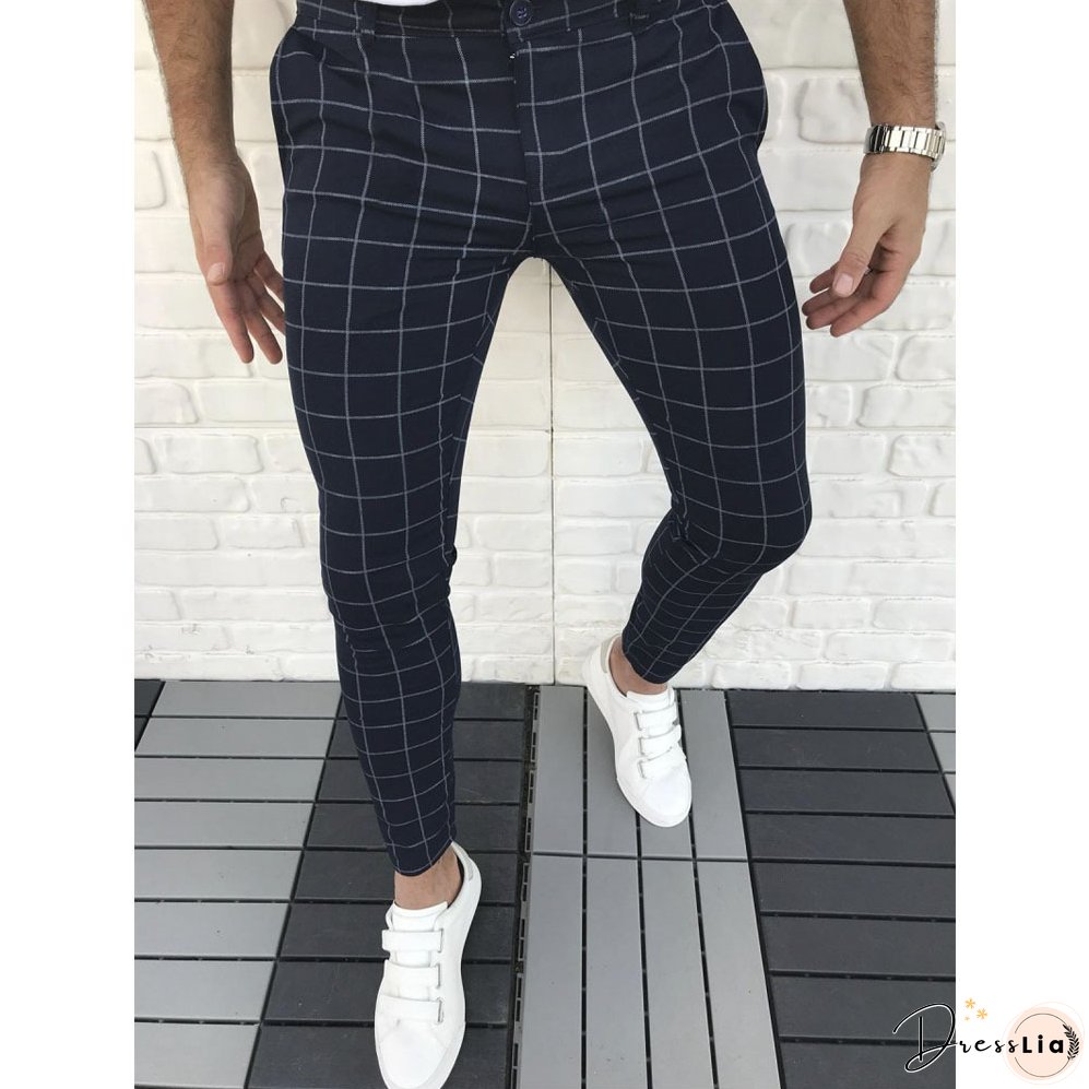 Men's Casual Plaid Pant Straight Sport Mens Pant Skinny Plaid Slim Fit Pants