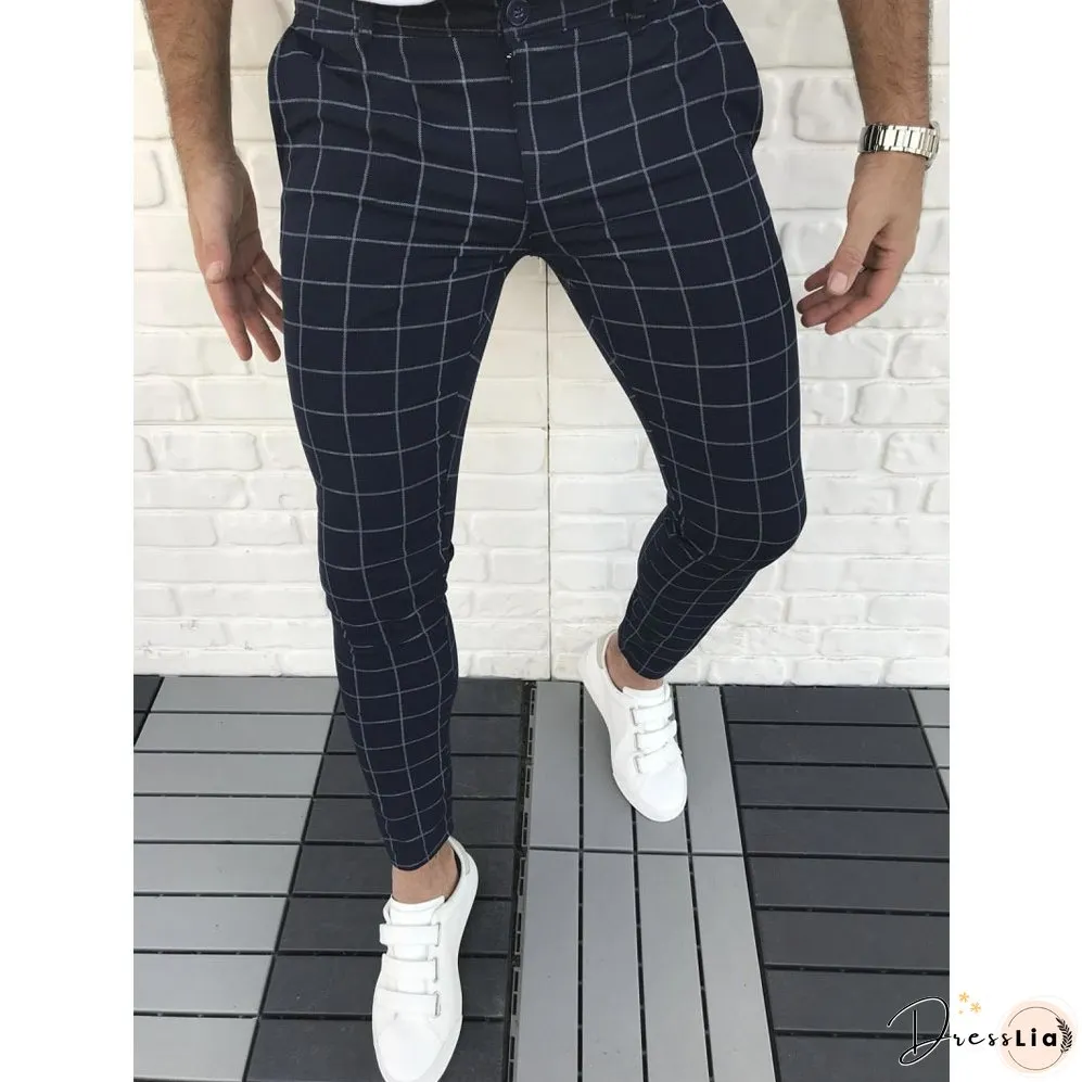 Men's Casual Plaid Pant Straight Sport Mens Pant Skinny Plaid Slim Fit Pants
