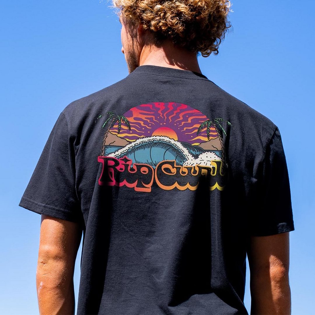 Men Rip Curl Beach Scenery Print T-Shirt