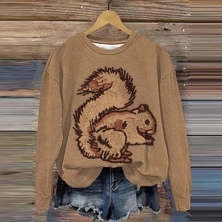 VChics Women'S Vintage Squirrel Print Sweatshirt