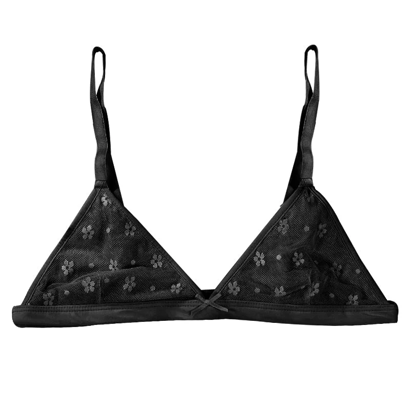 Sexy Lace Bralette Top Women Underwear Mesh Soft Bra Wireless Bralete Women Unpadded Triangle Brassiere Blue Intimates Lingerie