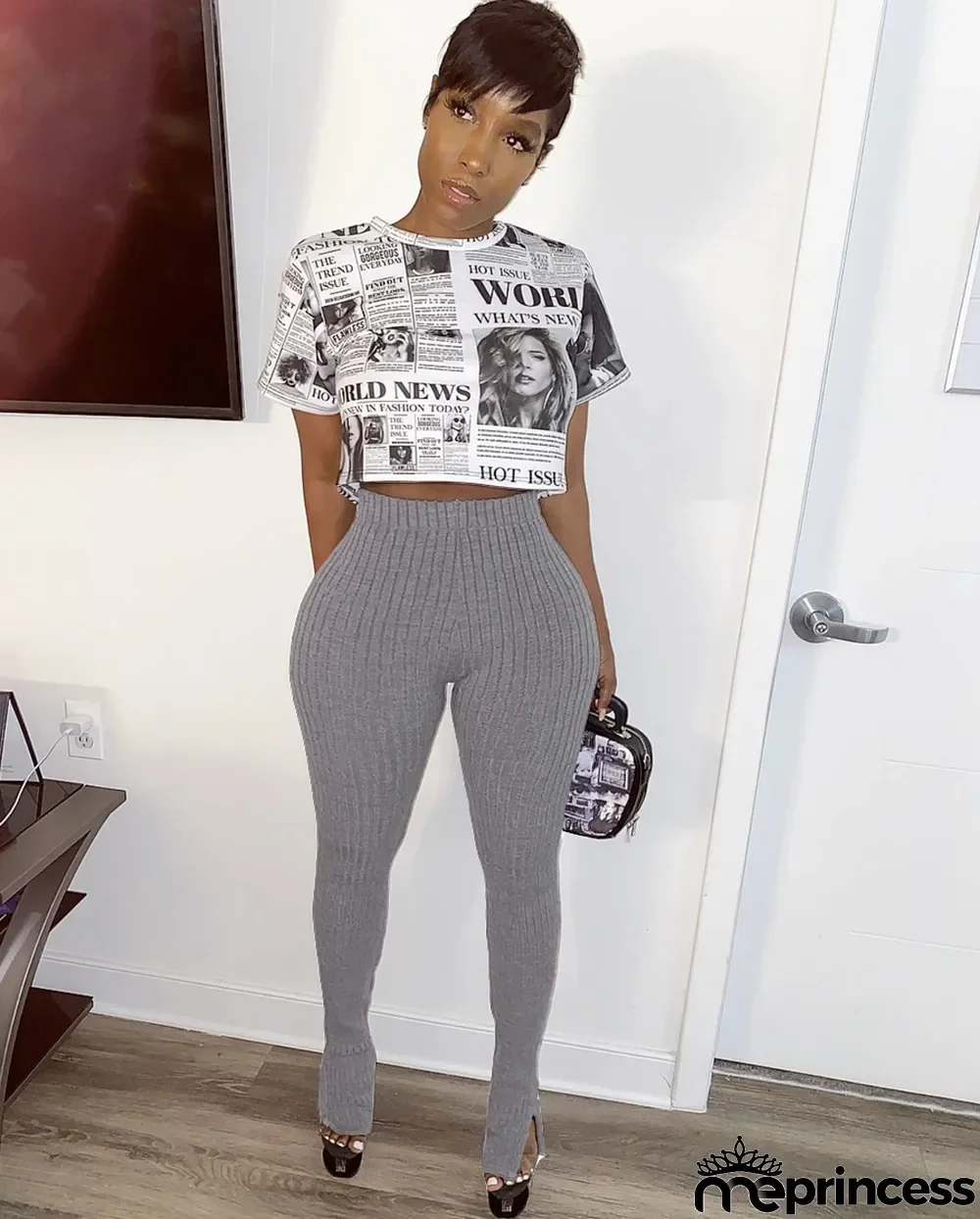 Solid Knitted Split Skinny Long Pants