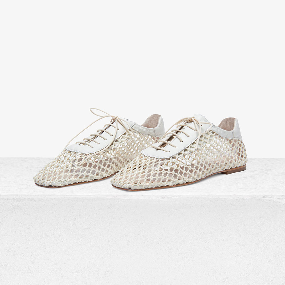 White Mesh Square Toe Woven Lace-Up Flat Shoes foe Women Nicepairs