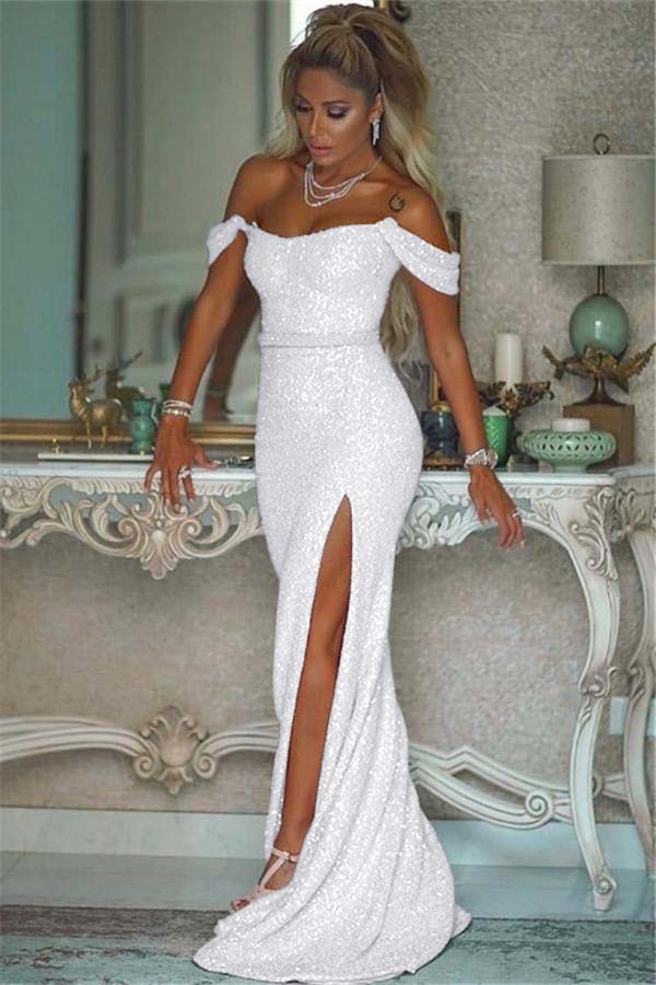 Pink Sequin Mermaid Evening Dress with Split