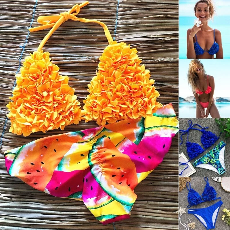 Brazilian Thong Bikini Push Up Swimwear High Waisted Bathing Suits Yellow 2 Piece Swimsuit Women Monokini Bikinis  Mujer