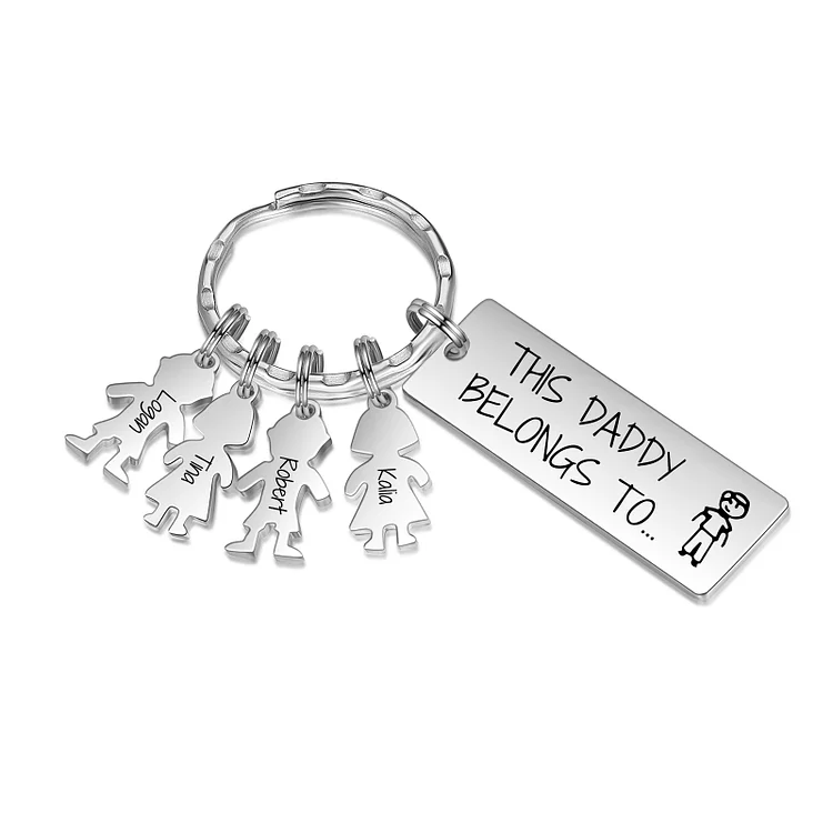 Personalized Keychain with 4 Kid Charms Father's Day Gift "This Daddy Belongs To" Custom Family Keyring
