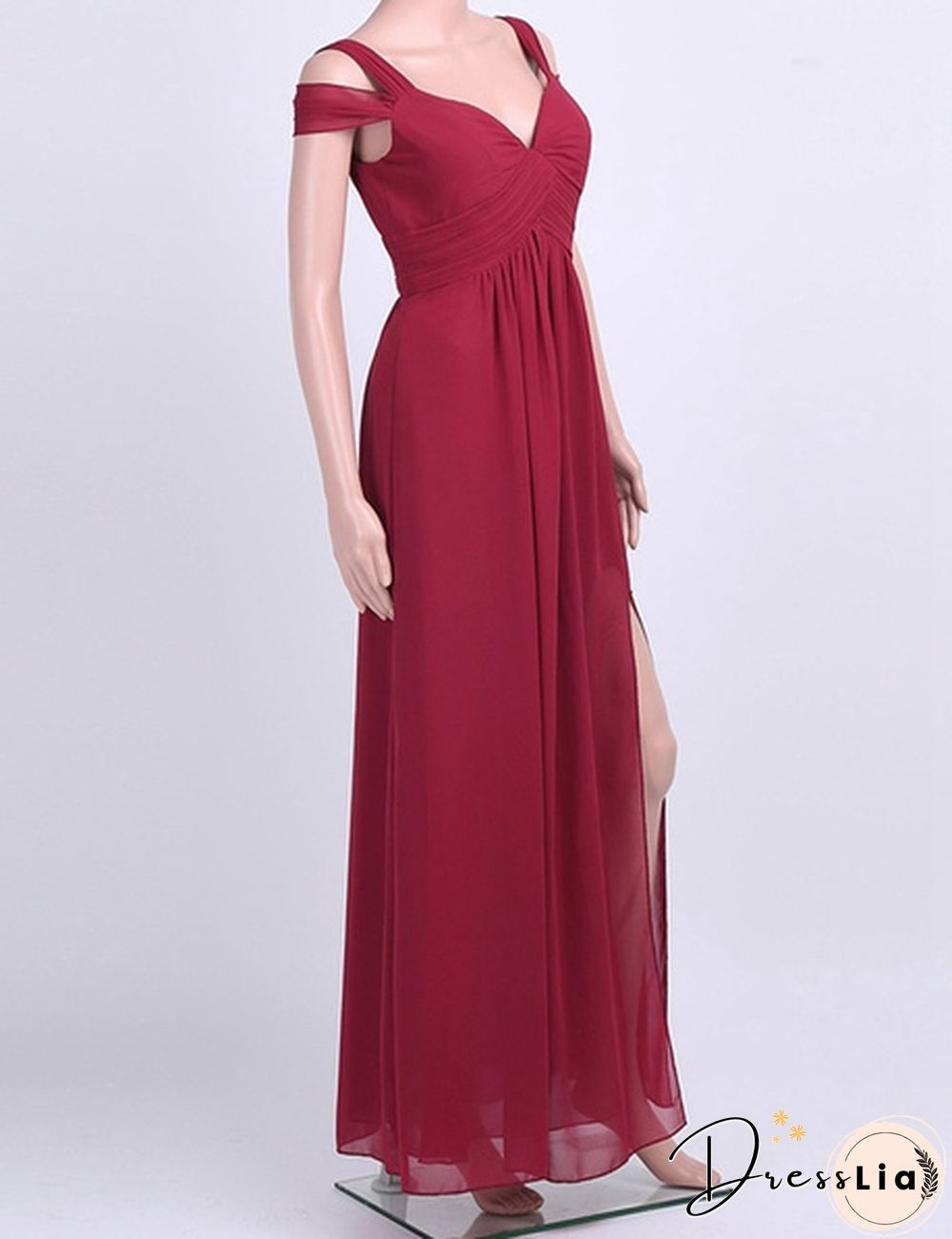 Plus Size Women's Long Cap Sleeve Bridesmaid Dresses Split Side Empire Prom Dress Floor Length