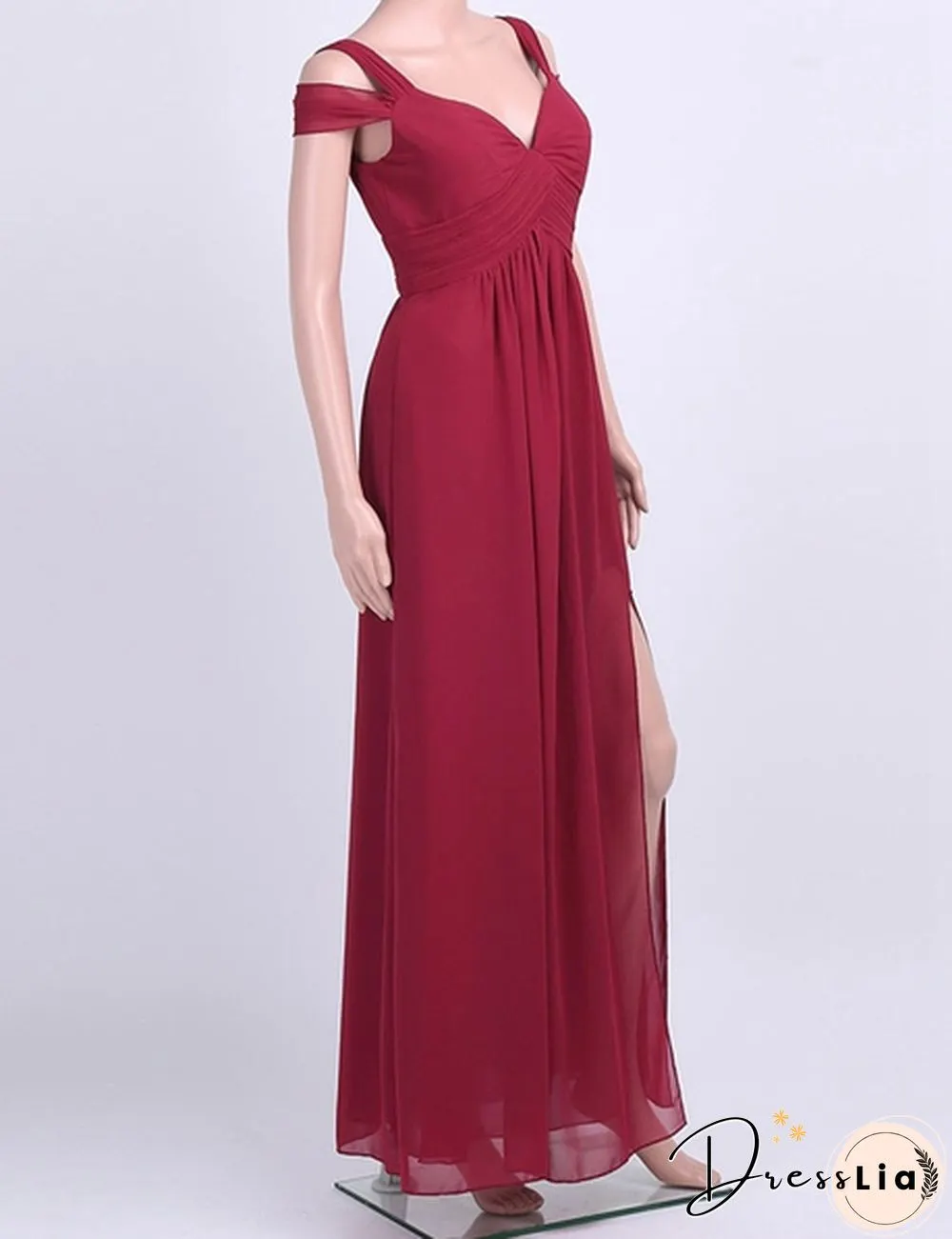 Plus Size Women's Long Cap Sleeve Bridesmaid Dresses Split Side Empire Prom Dress Floor Length